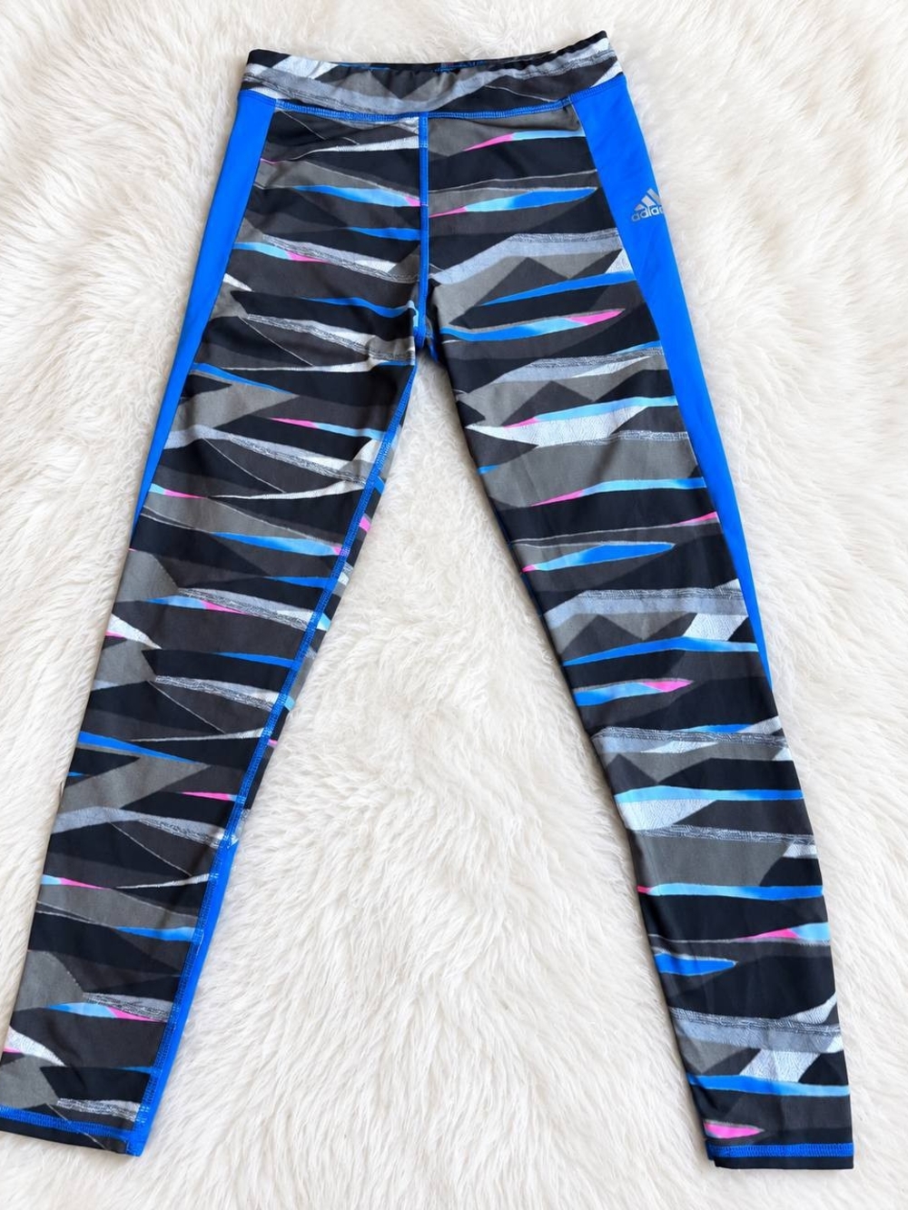 adidas Black & Blue Geometric Print Kids Leggings